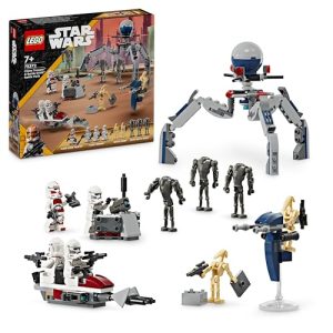 LEGO Star Wars Clone Trooper & Battle Droid Battle Pack, incl. 4 Minifigures, 5 Droids and a Speeder Bike with Shooters – Building Toys for 7+ Year Old Boys & Girls 75372