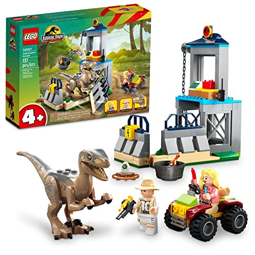 LEGO 76957 Jurassic World Velociraptor Escape 4+ 137 Pieces Featuring a Velociraptor and Dr Ellie Sattler and Robert Muldoon Minifigures