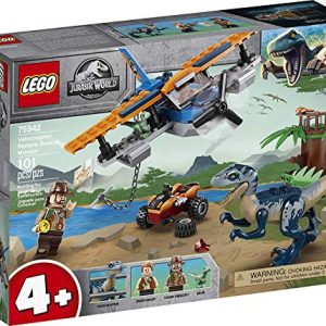 LEGO Jurassic World Velociraptor: Biplane Rescue Mission 75942, Dinosaur Toy for Preschool Kids, Featuring a Buildable Plane Toy, Posable Velociraptor, and Baby Raptor Delta, New 2020 (101 Pieces)